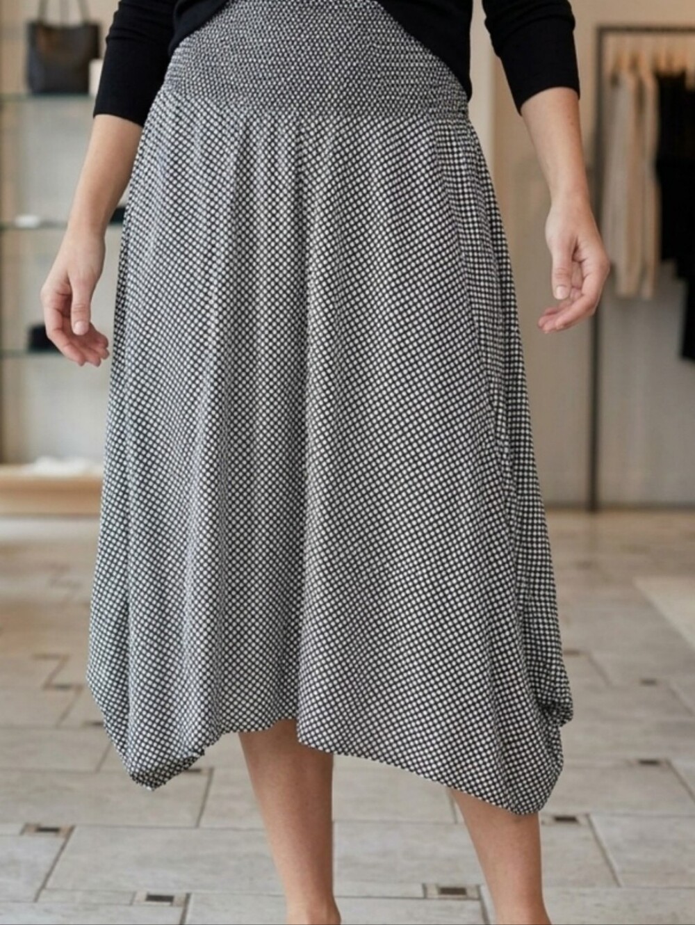 Eileen Fisher Black and White Organic Cotton High Low Skirt